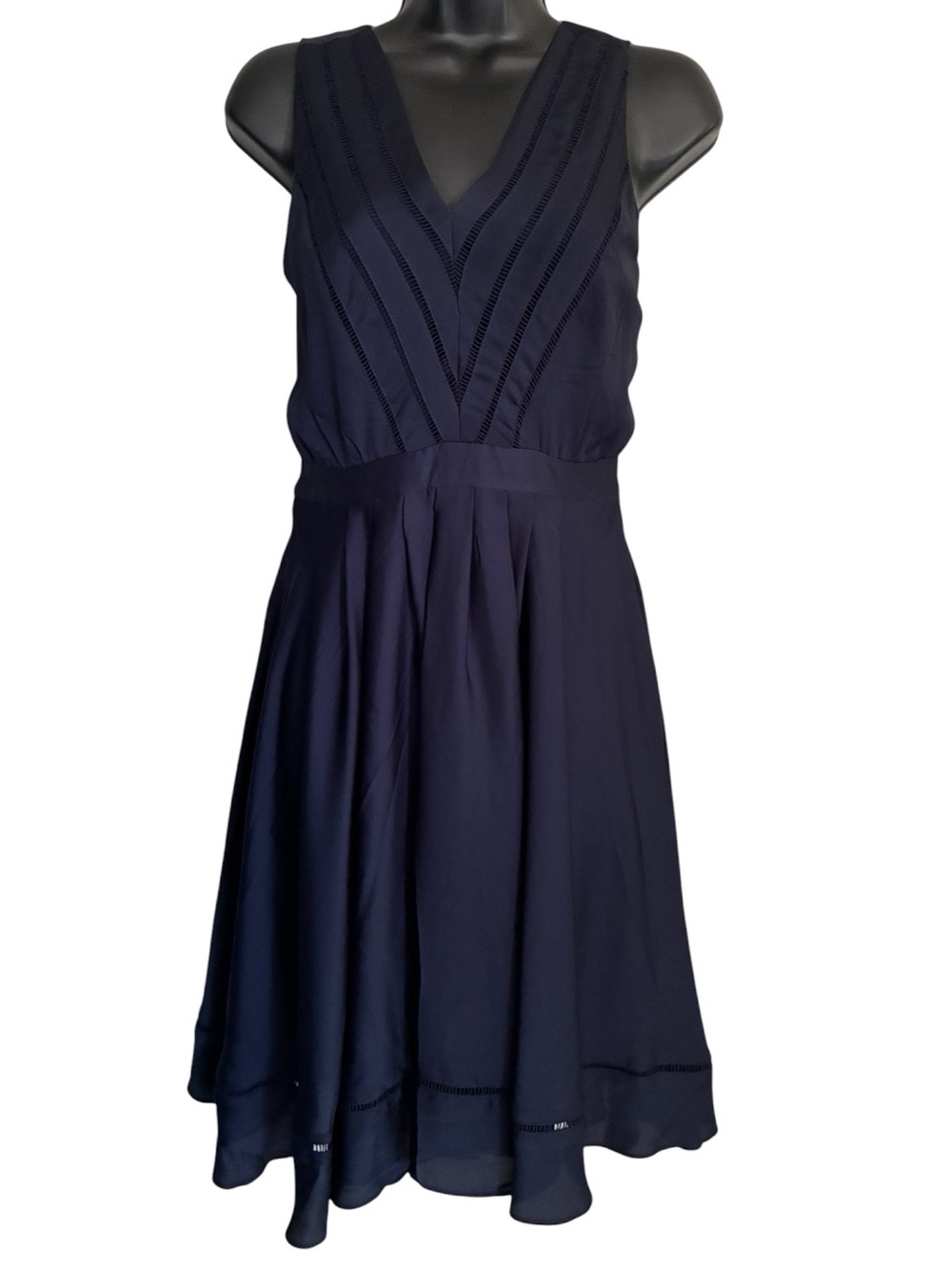 Banana Republic Goddess Navy Coquette Grecian V-Neck Pleated Midi Dress Sz 0